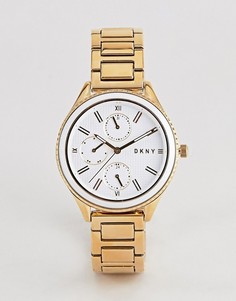 Золотистые часы-хронограф с белым циферблатом DKNY NY2660 - Золотой