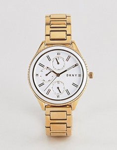Золотистые часы-хронограф с белым циферблатом DKNY NY2660 - Золотой