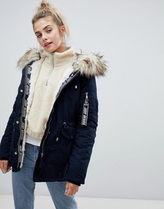 Bershka parka coat in navy - Темно-синий