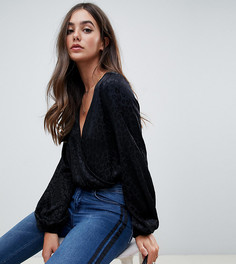 Боди с жаккардовым леопардовым принтом и глубоким вырезом ASOS DESIGN Tall - Черный