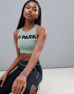 Ivy Park Sheer Panel Flocked Bra Top In Mint - Синий