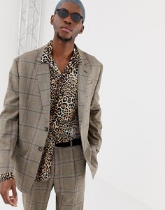 COLLUSION oversized suit jacket in brown windowpane check - Коричневый