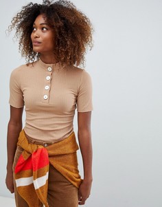 Топ с высоким воротником и пуговицами Bershka - Бежевый