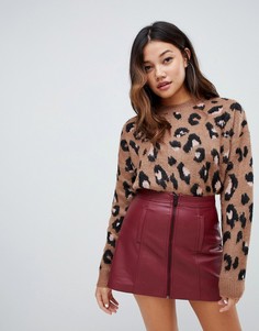 Bershka brushed leopard print jumper - Красный