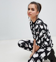 Черная oversize-футболка с принтом привидения Monki - Черный