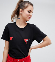 Черная oversize-футболка в духе Хэллоуина с логотипом в виде сердца на груди Monki - Черный