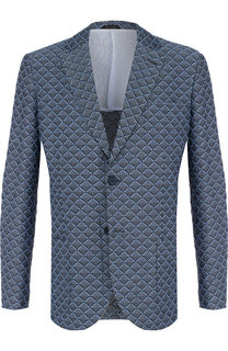 Однобортный пиджак из смеси льна и хлопка с шелком Giorgio Armani