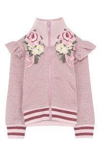 Хлопковый кардиган на молнии с воротником-стойкой Monnalisa