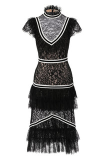 Кружевное платье-миди с оборками и воротником-стойкой Alice + Olivia