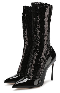 Лаковые ботильоны с пайетками на шпильке Casadei