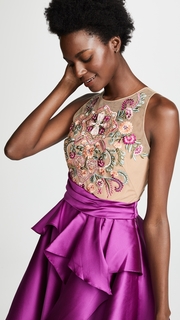 Marchesa Notte Sleeveless Draped A-Line Mikado Cocktail