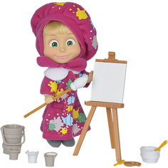 Мини-кукла Simba "Маша и Медведь" Маша в одежде художницы с набором для рисования, 12 см