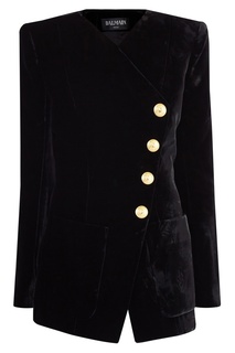 Черный бархатный жакет с отделкой Balmain