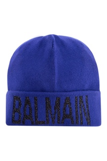 Синяя шапка с логотипом Balmain