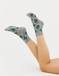 Новогодние носки с принтом ASOS DESIGN - Серый