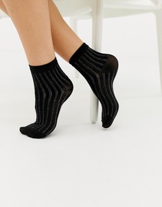 Блестящие носки в полоску Pieces - Черный