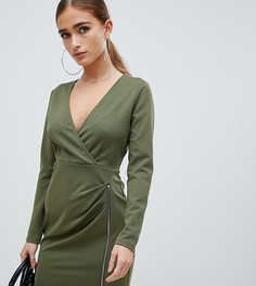 Платье мини со сборками и молнией сбоку ASOS DESIGN Petite - Зеленый