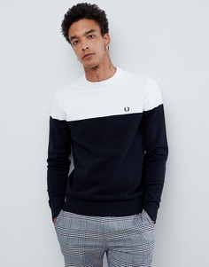 Сине-белый вязаный джемпер с круглым вырезом Fred Perry - Темно-синий