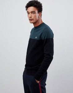 Черно-зеленый вязаный джемпер с круглым вырезом Fred Perry - Черный