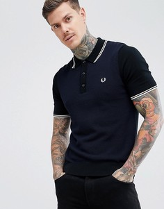 Черная футболка-поло с фактурной вафельной вставкой Fred Perry - Черный