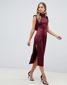 Атласное платье миди с разрезами и драпированными проймами ASOS DESIGN - Красный