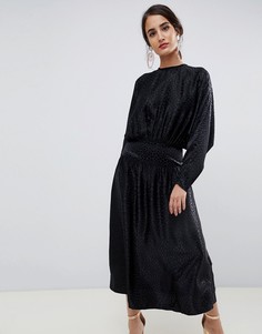 Жаккардовое платье миди с рукавами летучая мышь ASOS DESIGN - Черный
