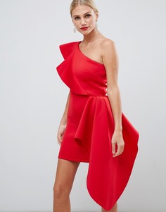 Красное платье мини на одно плечо с оборкой True Violet - Красный