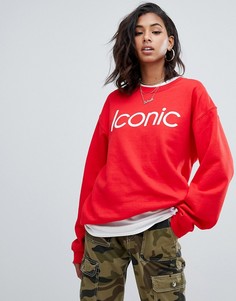 PrettyLittleThing Iconic slogan sweat in red - Красный