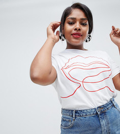 Футболка с принтом губ ASOS DESIGN Curve - Белый