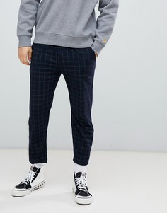 Темно-синие брюки в клетку с эластичным поясом Bershka - Темно-синий