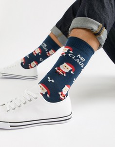 Новогодние носки для него и для нее с дизайном mr & mrs santa ASOS DESIGN - Синий