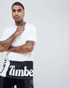 Белая длинная футболка с круглым вырезом и принтом Timberland - Белый