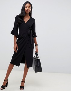 Платье миди с запахом и расклешенными рукавами ASOS DESIGN - Черный