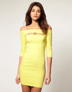 Платье со спущенными плечами и вырезом ASOS - Розовый