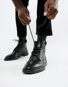 Черные кожаные ботинки-броги с отделкой ASOS - Черный
