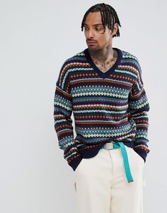 Темно-синий джемпер с V-образным вырезом и узором Фэйр-Айл ASOS DESIGN - Темно-синий