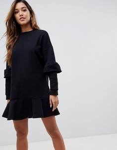 Трикотажное платье с оборкой на рукавах ASOS DESIGN - Черный