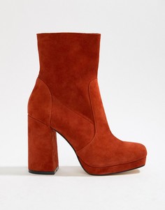 Красные замшевые ботинки на блочном каблуке Office Aba - Красный