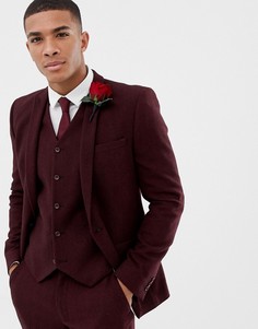 Бордовый приталенный пиджак с добавлением шерсти ASOS DESIGN - Красный