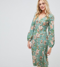 Платье миди с цветочным принтом и пуговицами Influence Tall - Зеленый