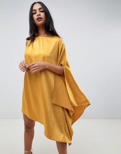 Атласное платье миди на одно плечо с драпировкой ASOS DESIGN - Золотой