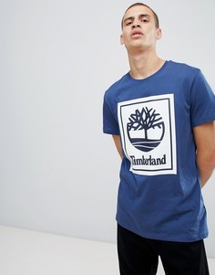 Темно-синяя футболка с принтом логотипа Timberland - Синий