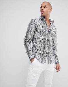 Серая узкая эластичная джинсовая рубашка со змеиным принтом ASOS DESIGN - Серый