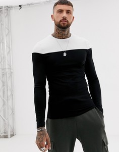 Черный обтягивающий лонгслив с контрастной кокеткой ASOS DESIGN - Черный