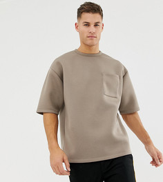 Бежевая oversize-футболка с короткими рукавами и карманом ASOS DESIGN - Коричневый