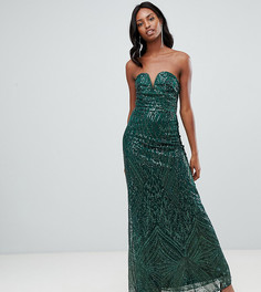 TFNC Tall patterned sequin bandeau maxi dress in green - Зеленый