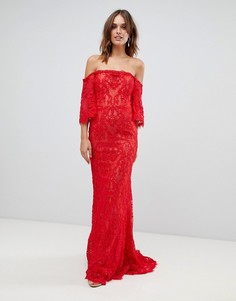 Forever Unique lace bardot maxi dress - Красный