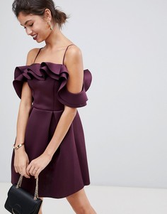Платье мини для выпускного на бретельках с оборками ASOS DESIGN - Фиолетовый