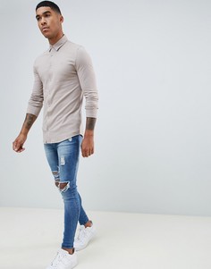 Светло-бежевая рубашка с длинными рукавами из ткани пике River Island - Светло-бежевый