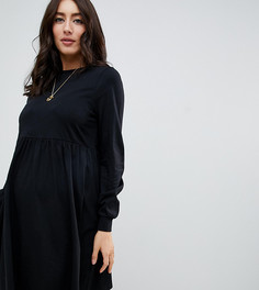 Хлопковое свободное платье с длинными рукавами ASOS DESIGN Maternity - Черный